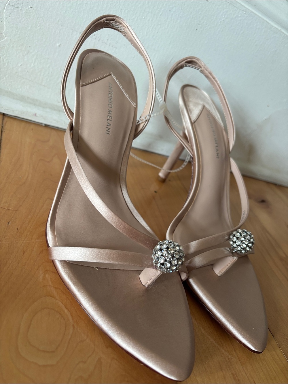 ANTONIO MELANI Rose Gold Crystal Slingback Heels